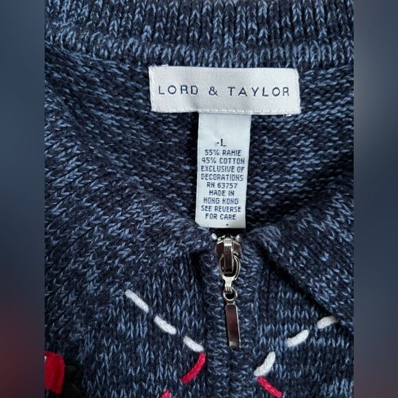 Lord & Taylor Christmas Zipper Vest Size Large Blue Art Deco Santa Snowmen - Picture 3 of 3